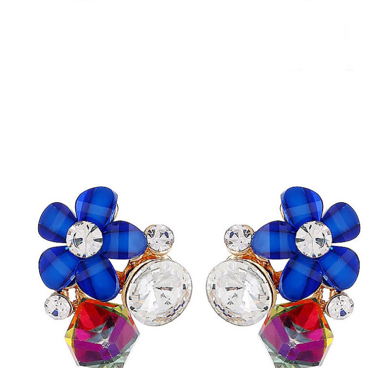 Fashion Blue Alloy Crystal Flower Stud Earrings,Stud Earrings