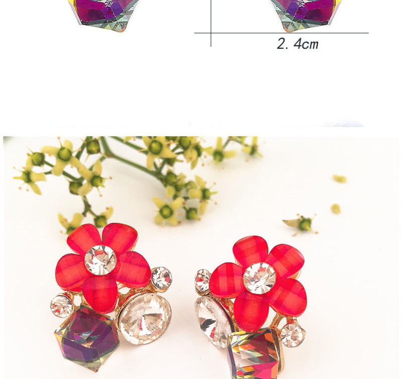 Fashion Blue Alloy Crystal Flower Stud Earrings,Stud Earrings