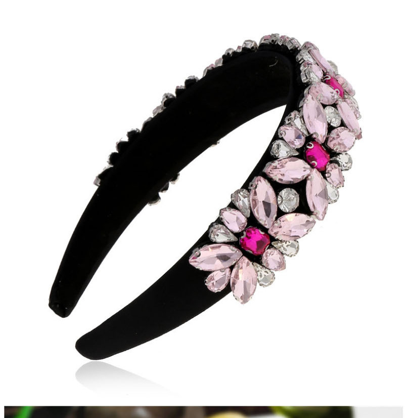 Fashion Pink Rhinestone Flower Wide Hoop,Head Band