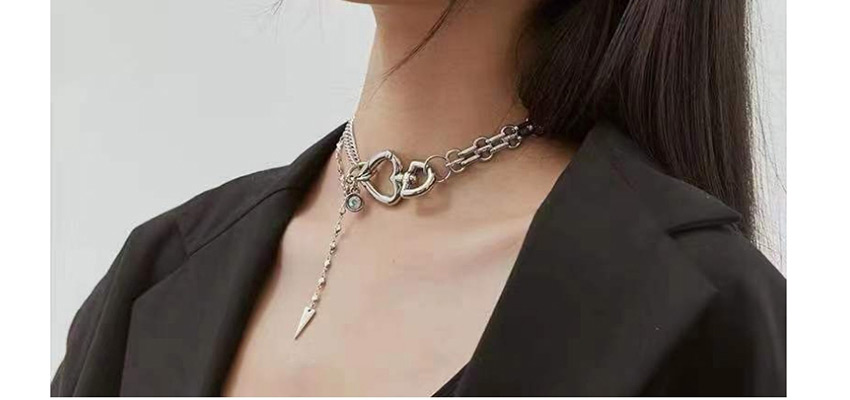 Fashion Silver Metal Thick Chain Love Buckle Tassel Clavicle Chain,Pendants