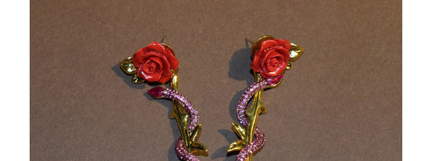 Fashion Red Rose Metal Snake Earrings,Drop Earrings