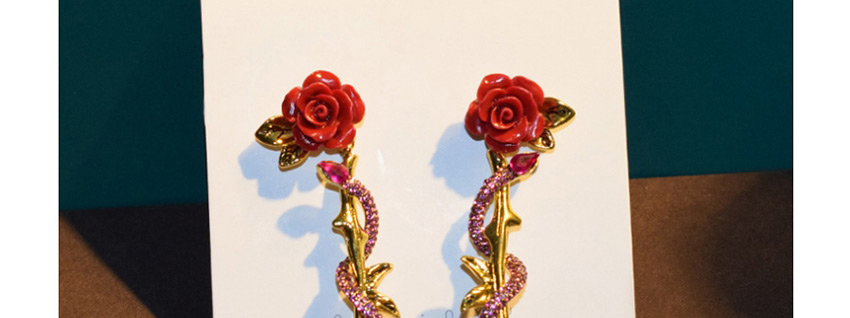 Fashion Red Rose Metal Snake Earrings,Drop Earrings