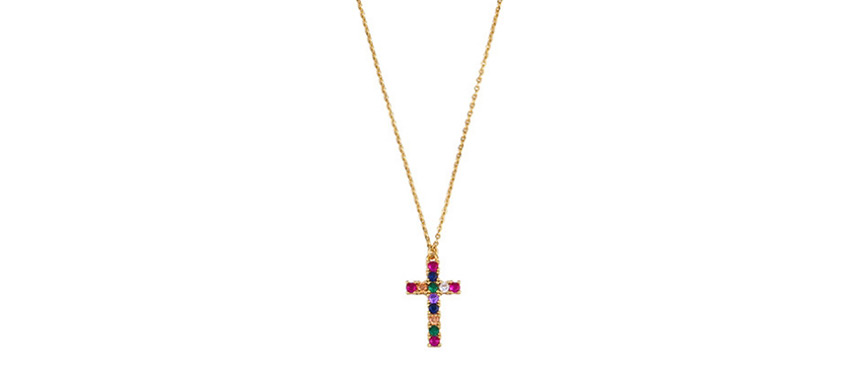 Fashion Cross Cross Inlaid Colored Zircon Alloy Necklace,Necklaces