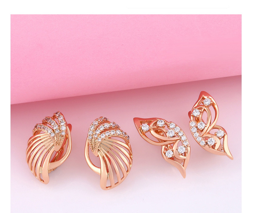 Fashion Rose Gold Geometric Shell Diamond Earrings,Earrings