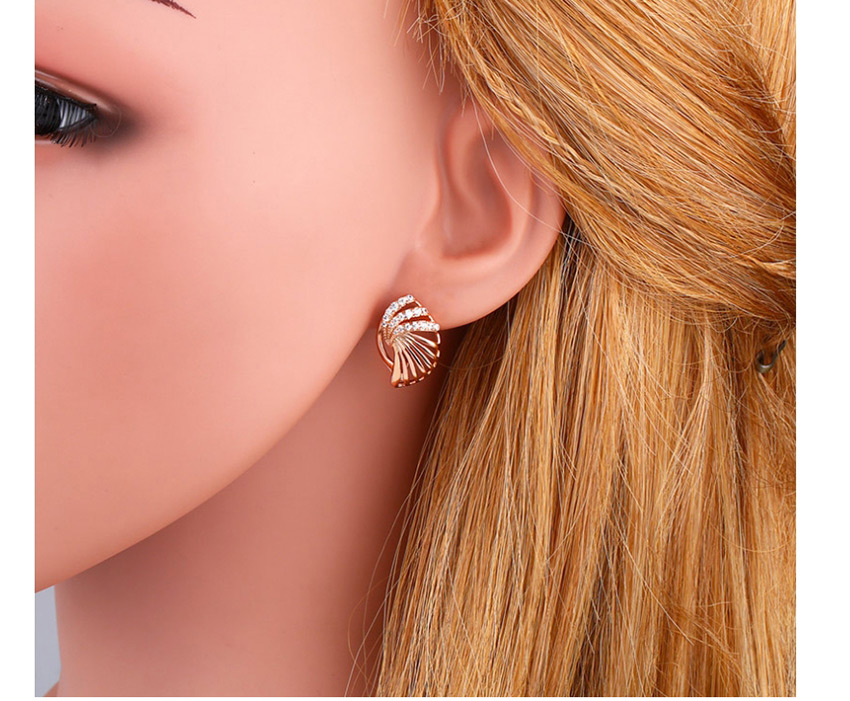 Fashion Rose Gold Geometric Shell Diamond Earrings,Earrings
