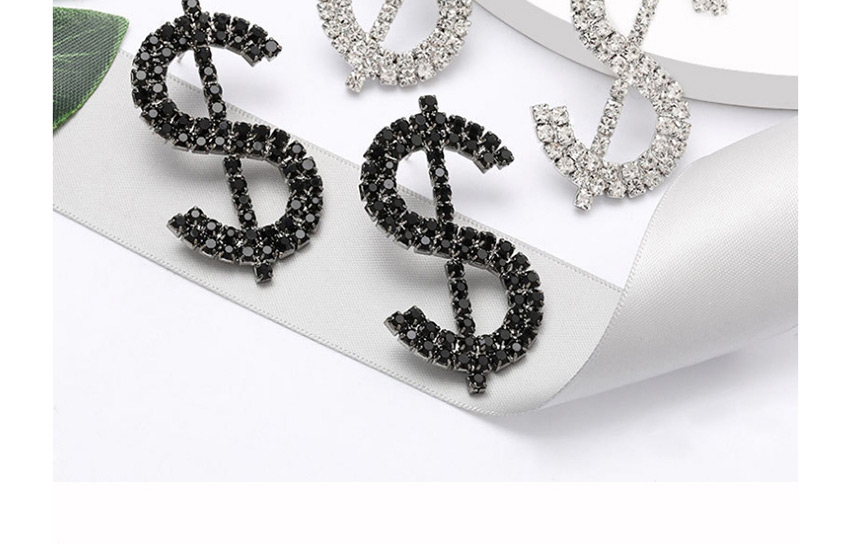 Fashion Black Dollar Sign Alloy Diamond Earrings,Stud Earrings
