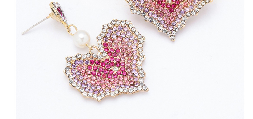 Fashion Pink Multi-layered Gradient Pearl Love Alloy Diamond Earrings,Drop Earrings