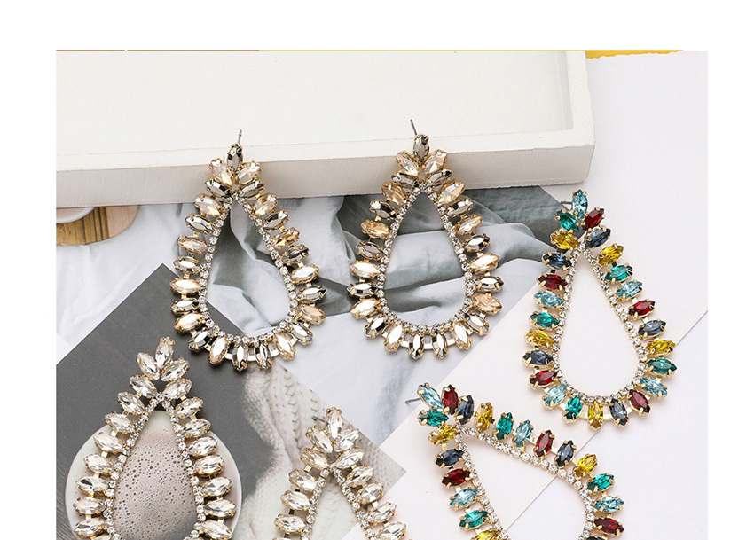 Fashion White Drop-shaped Alloy Cutout Earrings With Diamonds,Stud Earrings