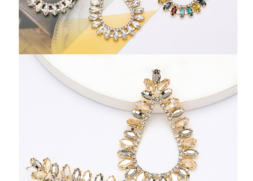 Fashion Golden Drop-shaped Alloy Cutout Earrings With Diamonds,Stud Earrings
