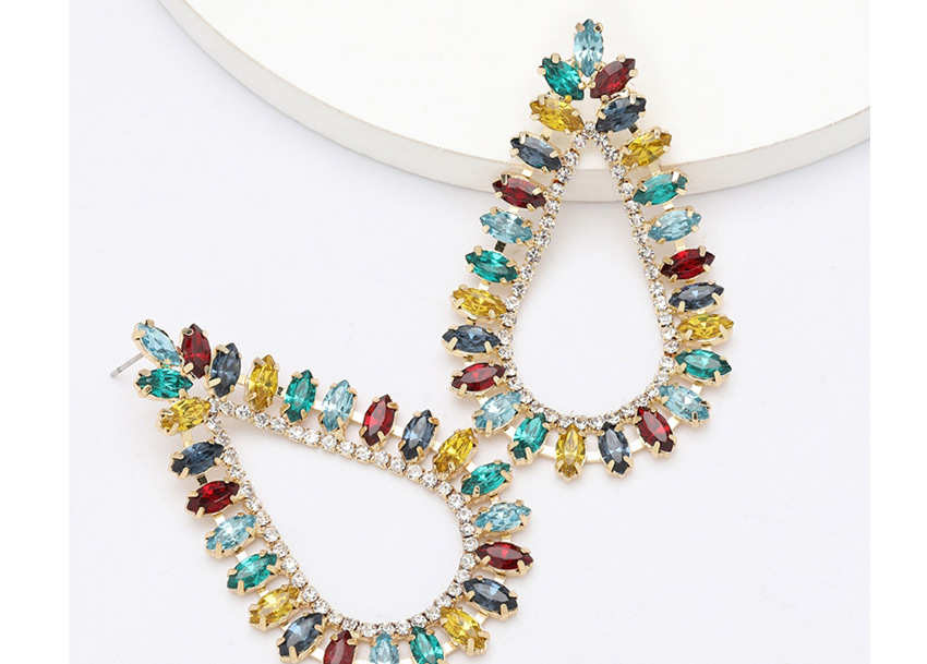Fashion Color Drop-shaped Alloy Cutout Earrings With Diamonds,Stud Earrings