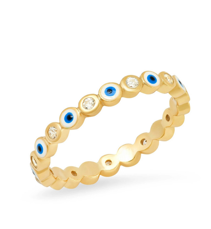 Fashion Royal Blue Gold-plated Closed Eyes Ring With Oil And Diamonds,Fashion Rings