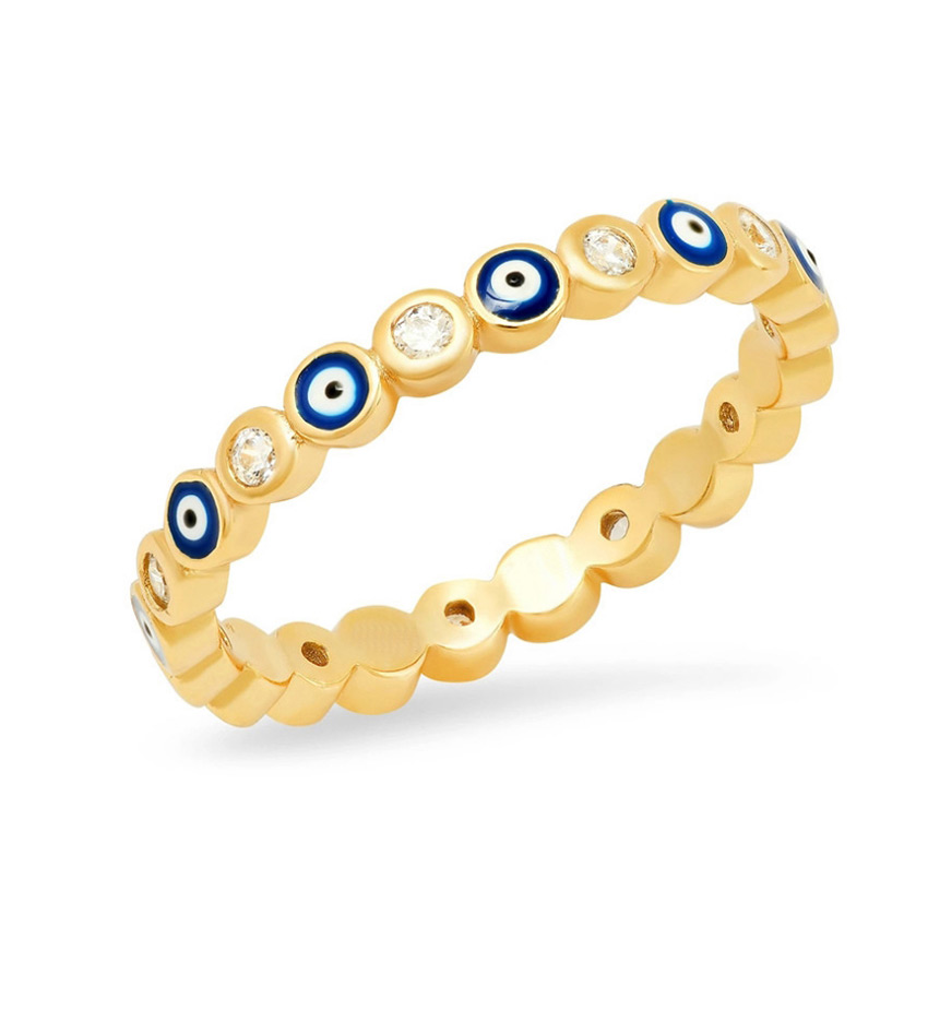 Fashion Navy Blue Gold-plated Closed Eyes Ring With Oil And Diamonds,Fashion Rings