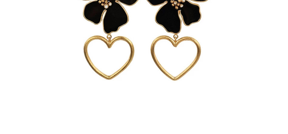 Fashion Black Flower Drop Love Heart Pierced Earrings,Drop Earrings