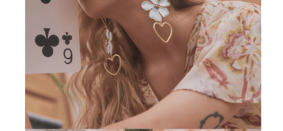 Fashion White Flower Drop Love Heart Pierced Earrings,Drop Earrings