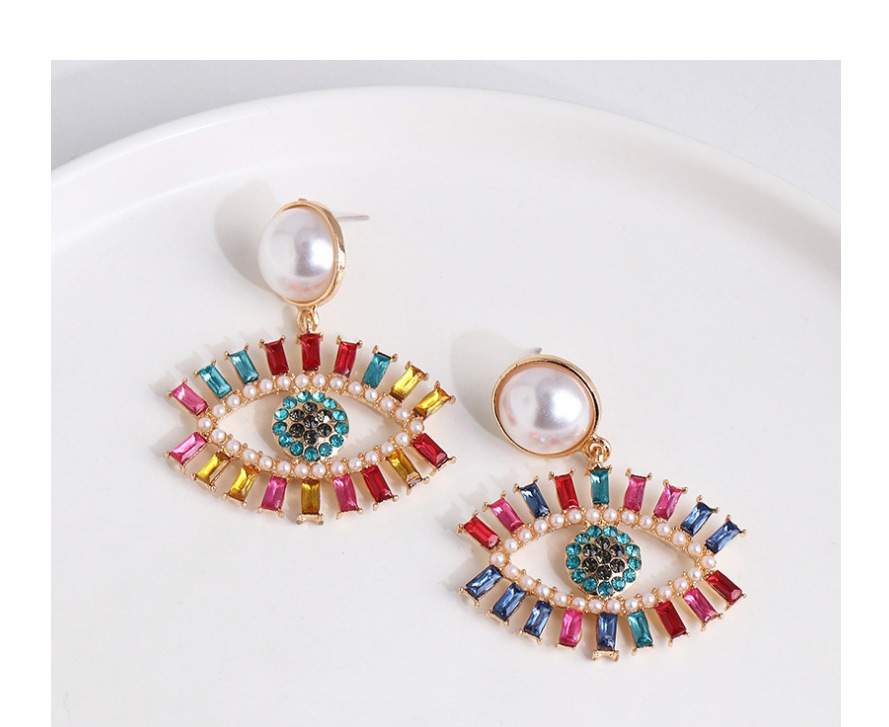 Fashion 53094 Single Eyelash Pearl Eye Cutout Earrings With Diamonds,Drop Earrings