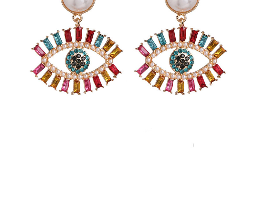 Fashion 53094 Single Eyelash Pearl Eye Cutout Earrings With Diamonds,Drop Earrings