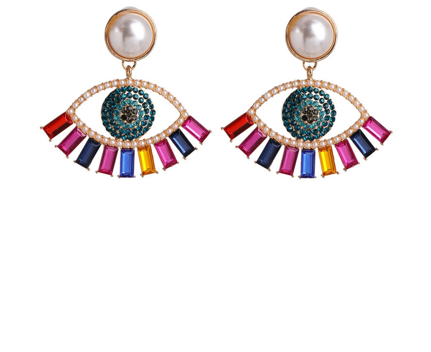 Fashion 53093 Double Eyelashes Pearl Eye Cutout Earrings With Diamonds,Drop Earrings