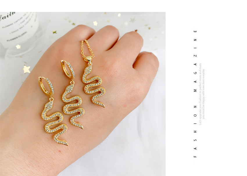 Fashion Golden Cubic Zircon Snake Ear Studs,Earrings