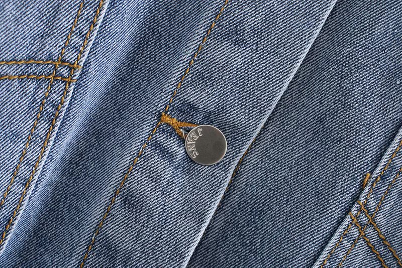 Fashion Blue Lettered Rhinestone Large Pocket Slip Shoulder Denim Jacket,Coat-Jacket