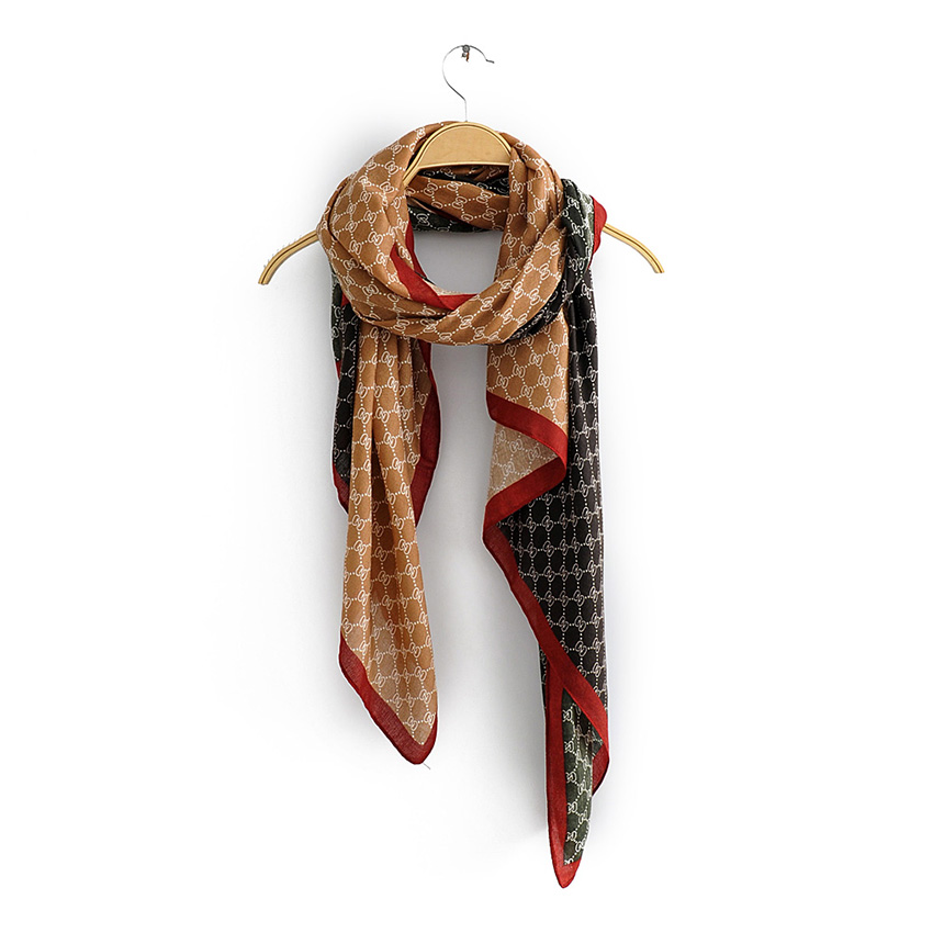Fashion Red Stitched Contrast Geometric Border Scarf,Thin Scaves