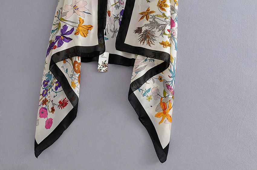 Fashion Gray Contrast Border Flower Print Simulation Silk Scarf,Thin Scaves
