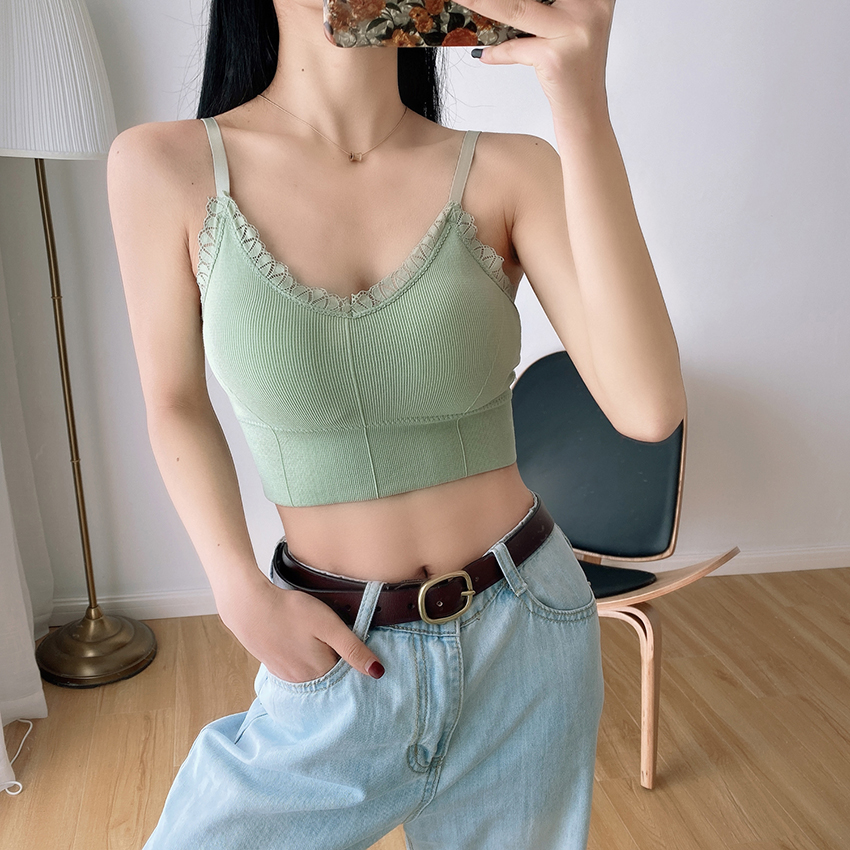 Fashion Green Lace Edge Fitness Yoga Vest,SLEEPWEAR & UNDERWEAR