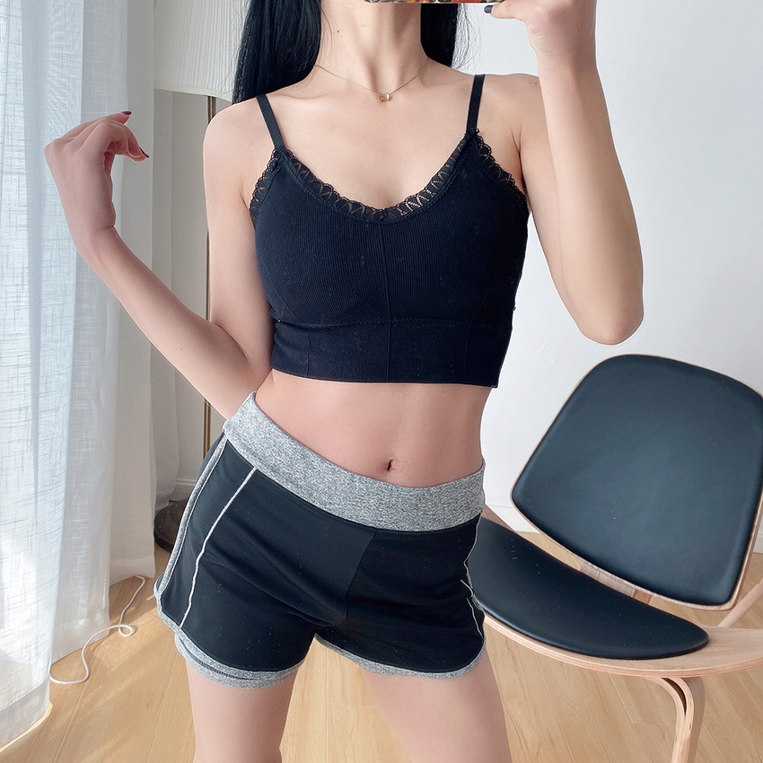 Fashion Black Lace Edge Fitness Yoga Vest,SLEEPWEAR & UNDERWEAR