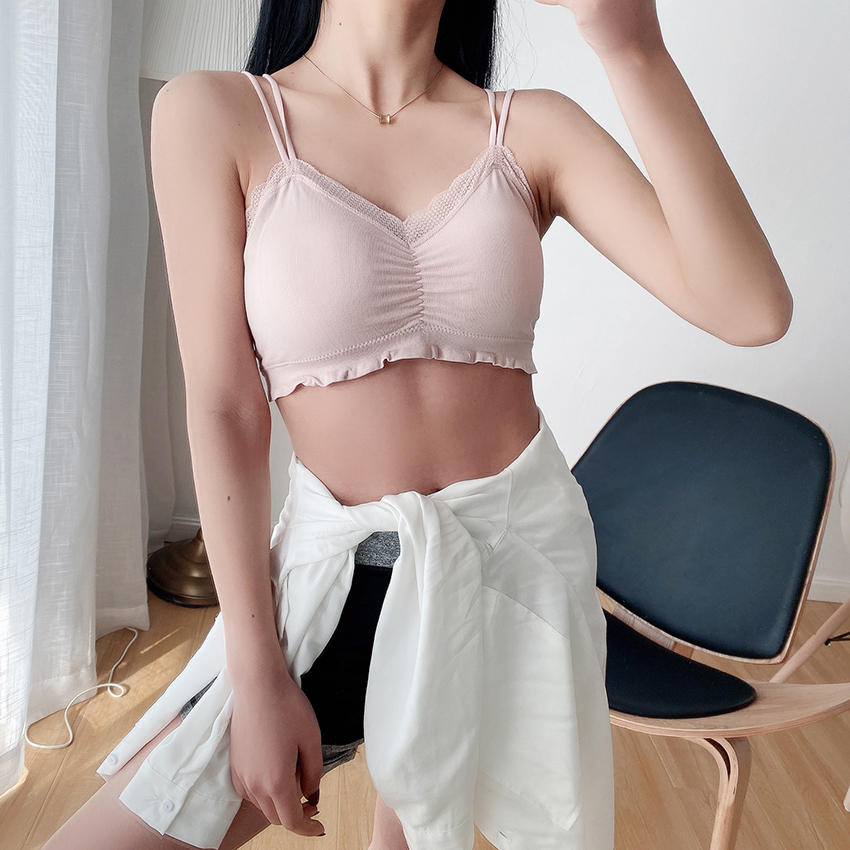 Fashion Khaki Lace-trimmed Pleated Wrap Tank Top,SLEEPWEAR & UNDERWEAR