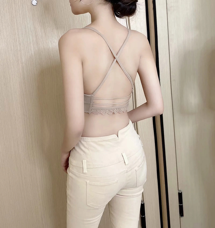 Fashion Khaki Lace Trim Back Cross Back Underwear,SLEEPWEAR & UNDERWEAR
