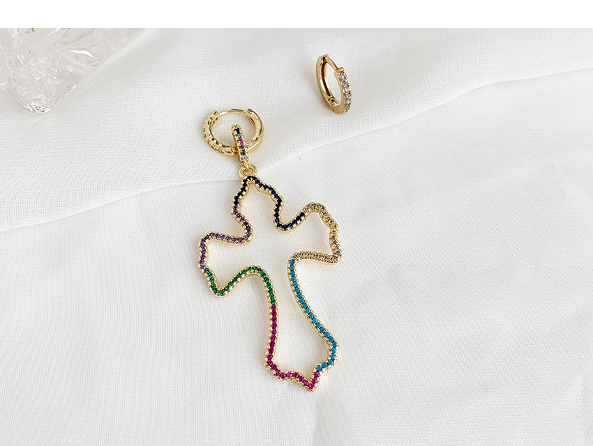 Fashion Golden Cubic Zirconia Cross Stud Earrings,Earrings
