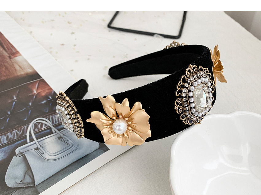 Fashion Black Fabric Alloy Diamond Flower Headband,Head Band