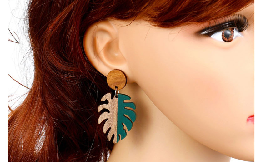 Fashion Blue Hollow Leaf Wood Resin Earrings,Drop Earrings