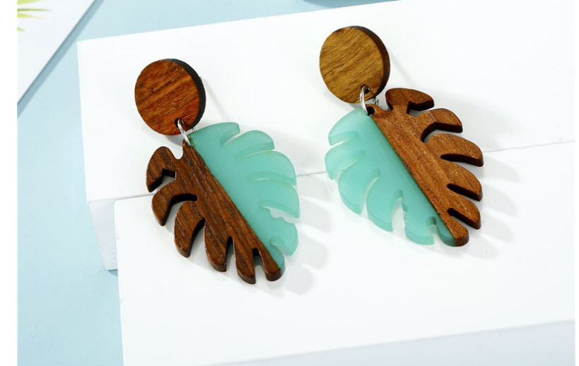 Fashion Blue Hollow Leaf Wood Resin Earrings,Drop Earrings