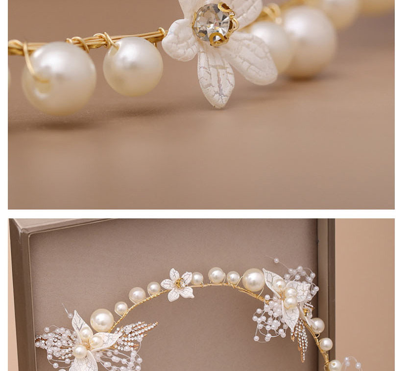 Fashion White Hand-woven Pearl Flower Headband With Diamonds,Head Band