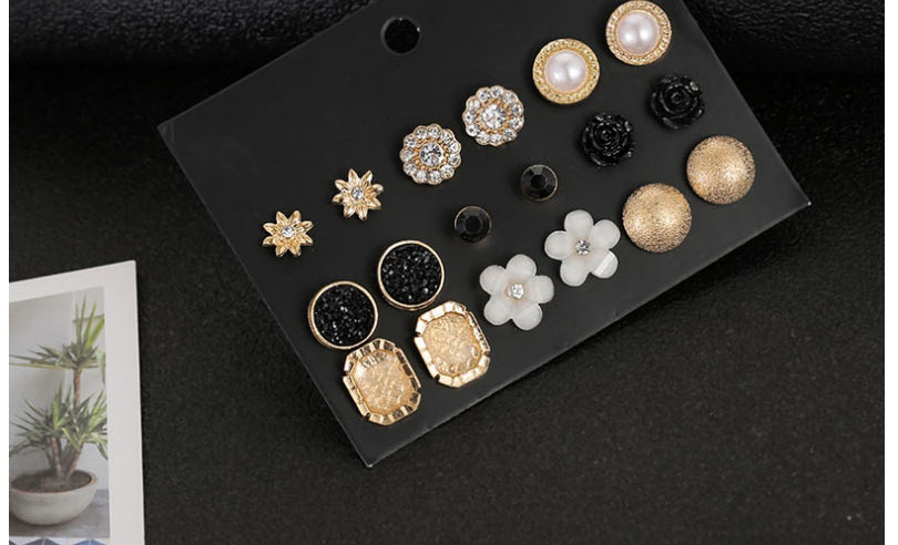 Fashion Color Mixing Diamond Flower Resin Geometric Alloy Earring Set,Earrings set