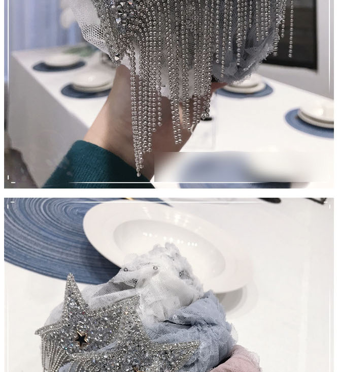 Fashion Beige Lace Gauze: Diamonds: Knotted Star Fringes: Wide-edged Headband,Head Band