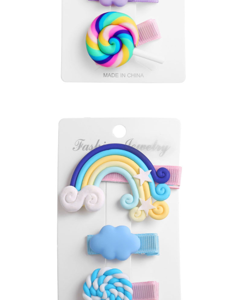 Fashion Blue Rainbow Cloud Lollipop Hair Clip Set,Hairpins