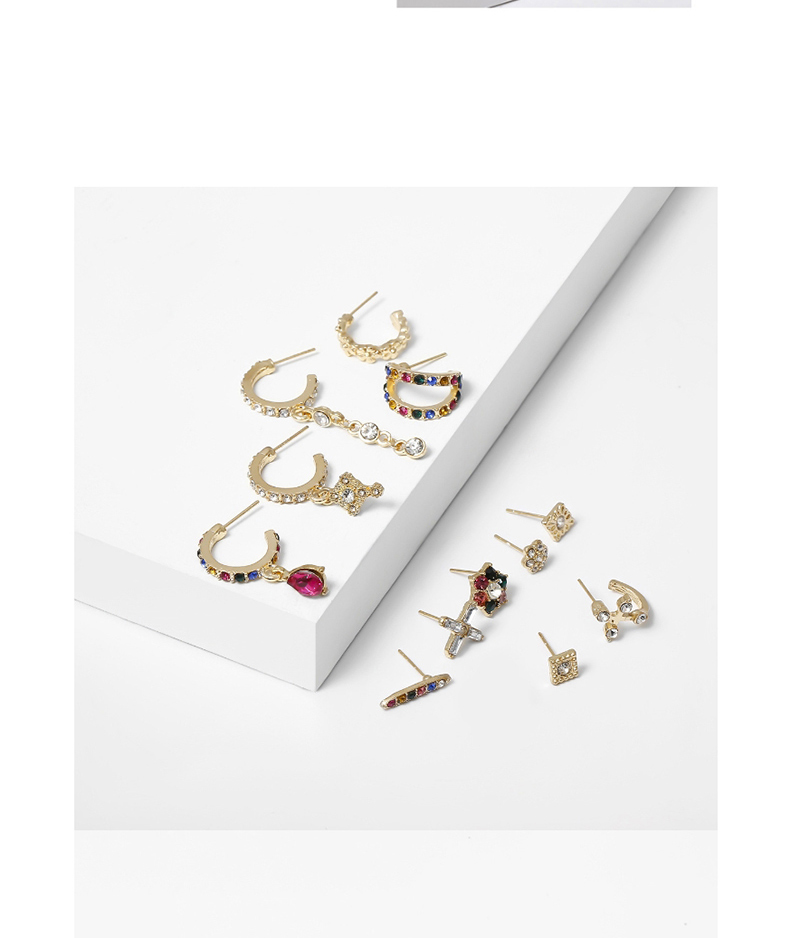 Fashion Golden Diamond Shaped Rhinestone Earring Set,Earrings set