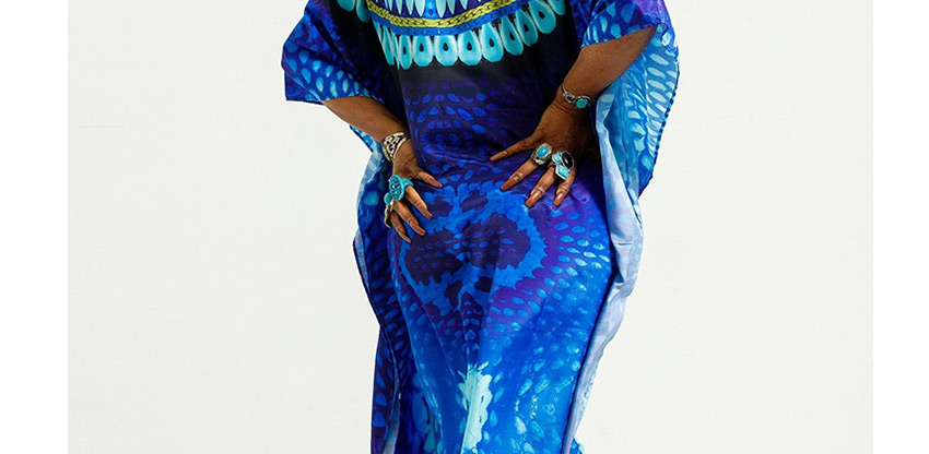 Fashion Blue Four-sided Stretch Leopard Dress,Long Dress