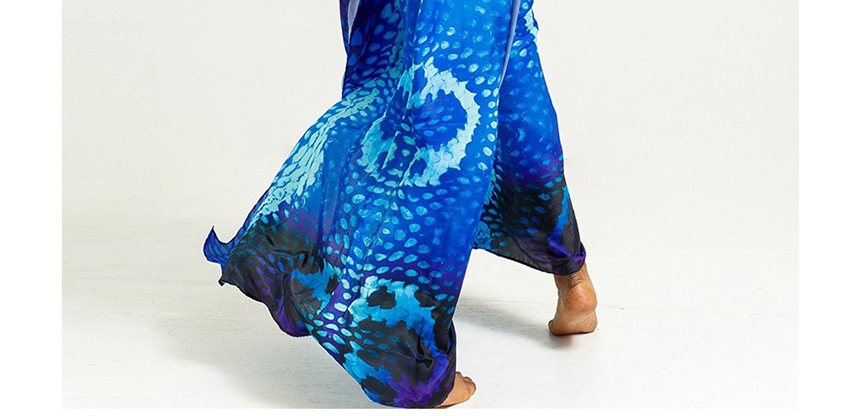 Fashion Blue Four-sided Stretch Leopard Dress,Long Dress