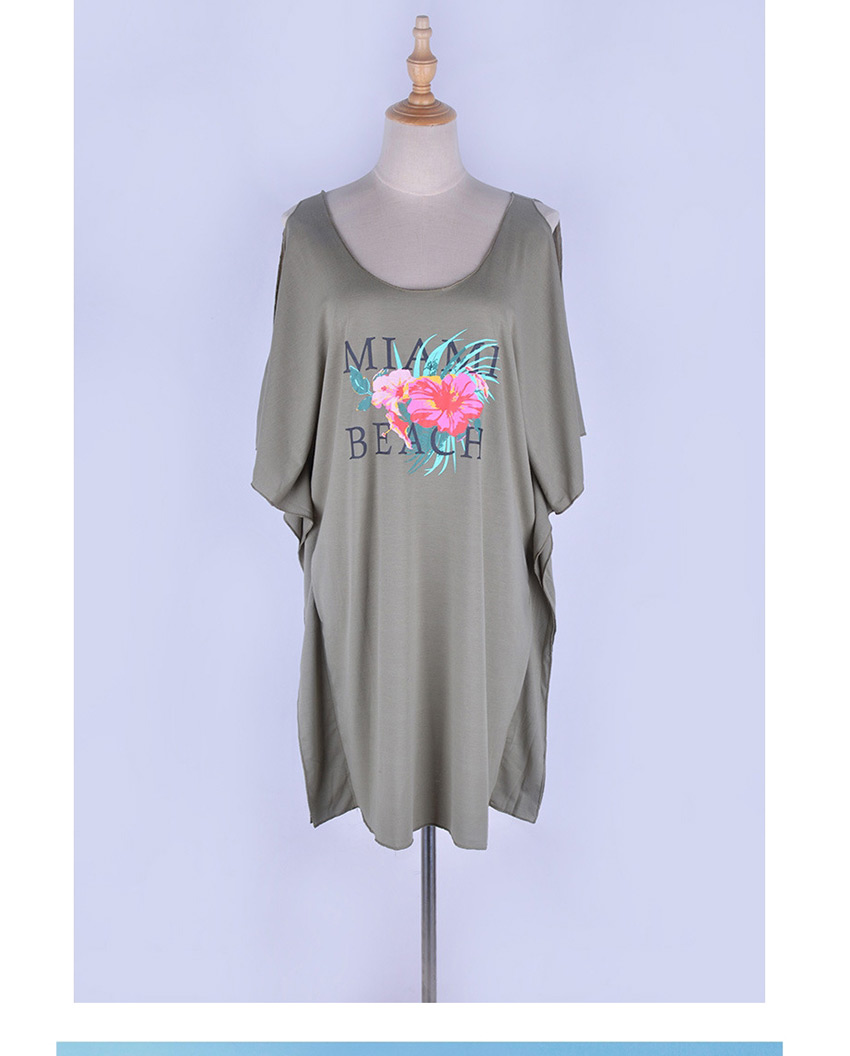 Fashion Army Green Off-the-shoulder Printed Knitted Stretch-cotton Dress,Mini & Short Dresses