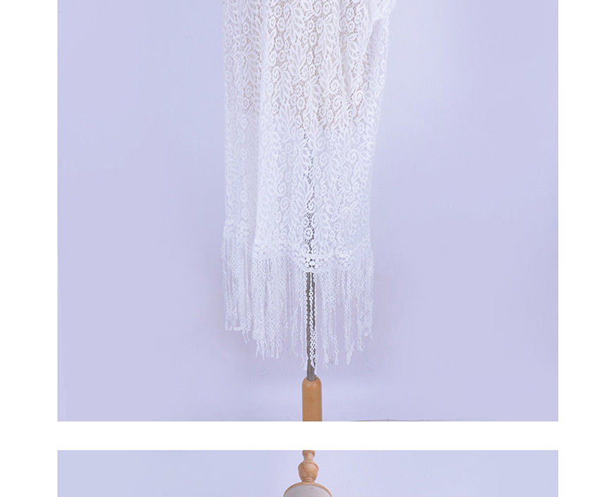 Fashion White Fringe Lace Shirt V-neck Short Dress,Long Dress