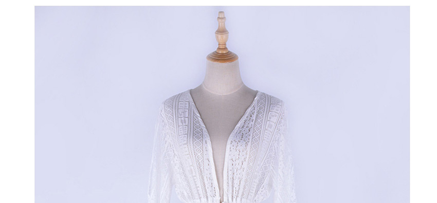 Fashion White Lace Cutout Belt Cardigan,Sunscreen Shirts