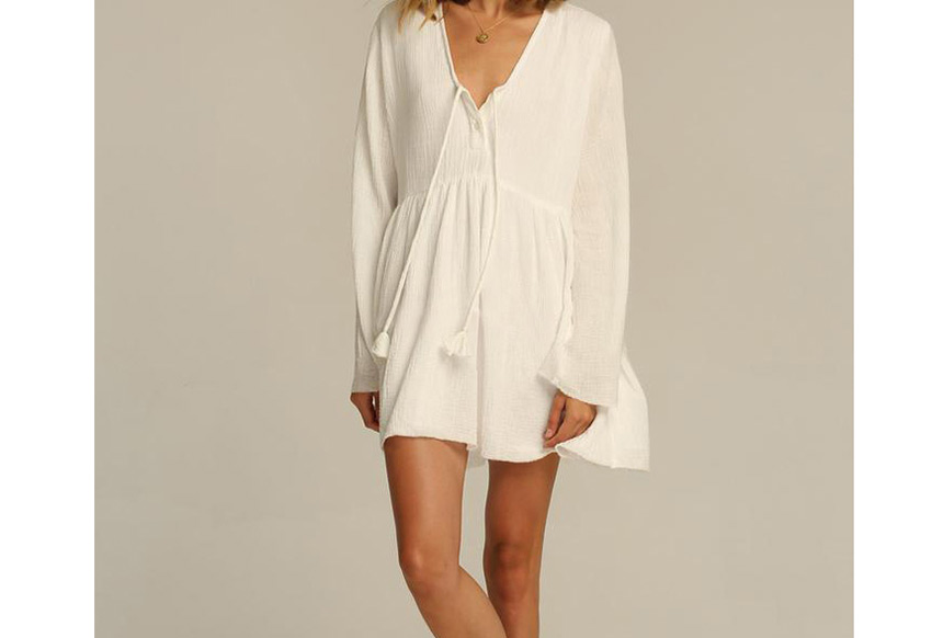 Fashion White Wrinkled Tether Long Sleeve Coat,Sunscreen Shirts