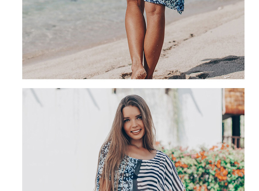 Fashion Color Mixing Chiffon Striped Starry Plus Size Swimsuit,Sunscreen Shirts