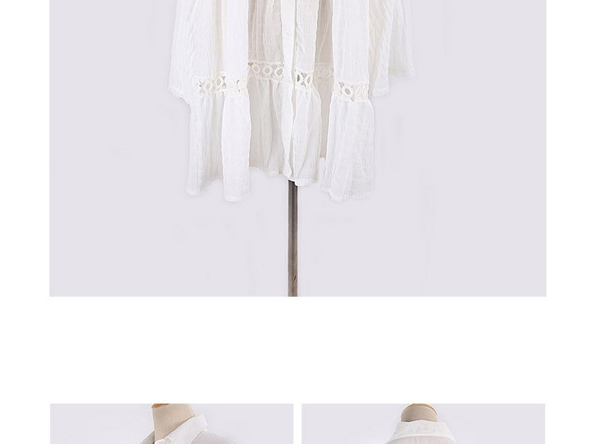 Fashion White Bubble-jacquard Cutout Lapel Shirt,Sunscreen Shirts