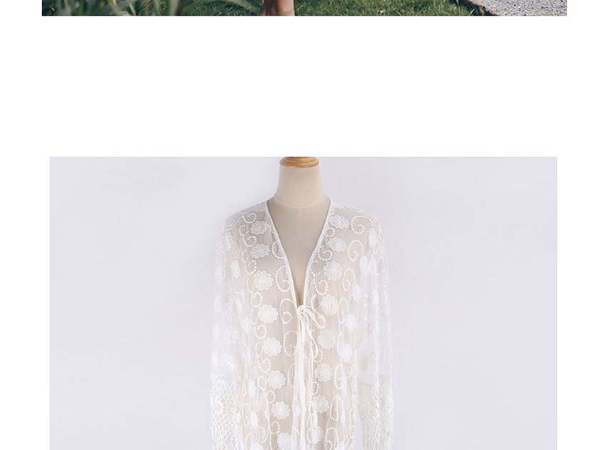 Fashion White Lace Embroidered Fringed Cardigan,Sunscreen Shirts