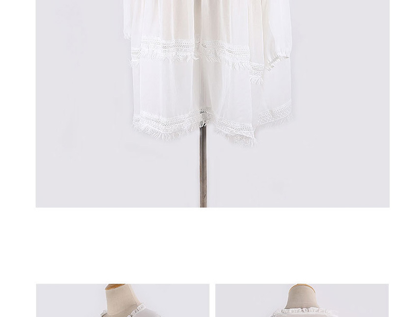 Fashion White Chiffon Ruffled Cutout Tether Long Sleeve Coat,Sunscreen Shirts