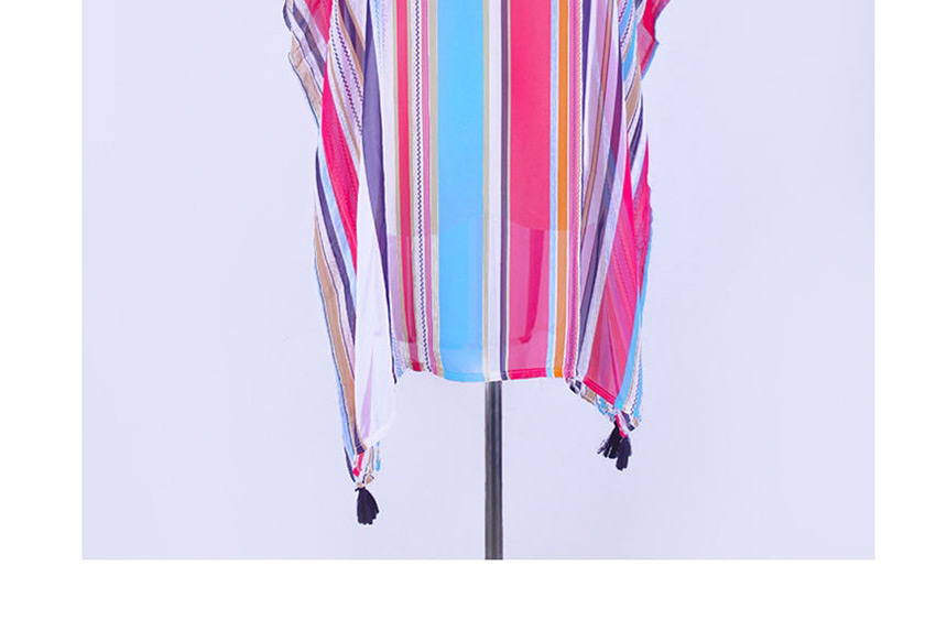 Fashion Color Color Stripe Chiffon Four Corners Hanging Shirt Swimwear,Sunscreen Shirts