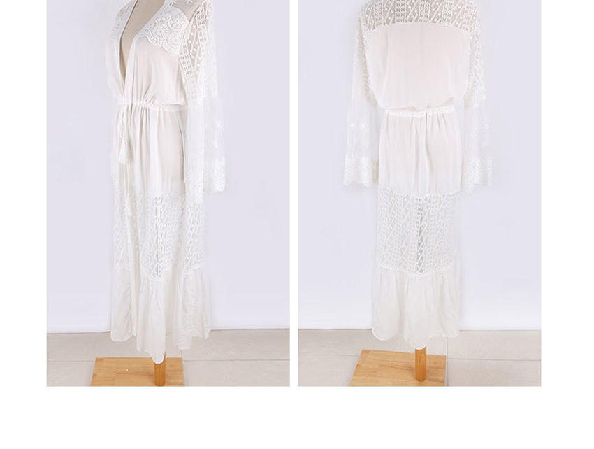 Fashion White Long Cotton Cardigan With Lace And Belt,Sunscreen Shirts